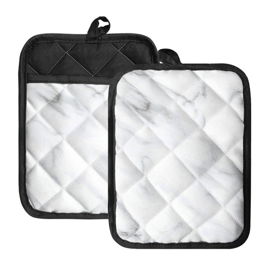 White Marble Print Pot Holders With Pocket