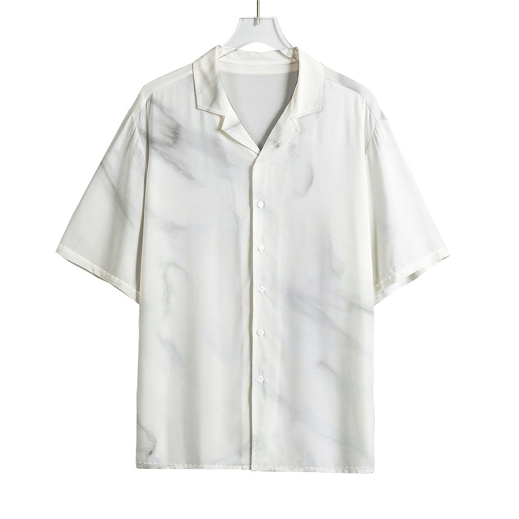 White Marble Print Rayon Hawaiian Shirt