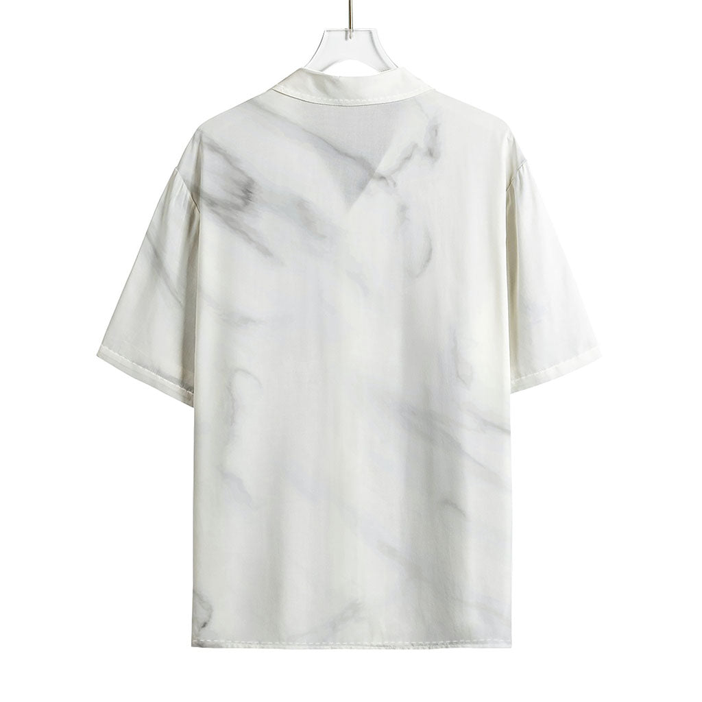 White Marble Print Rayon Hawaiian Shirt
