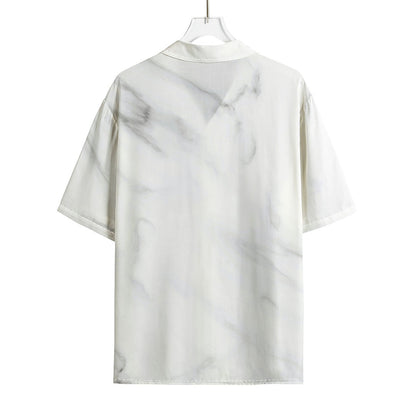 White Marble Print Rayon Hawaiian Shirt