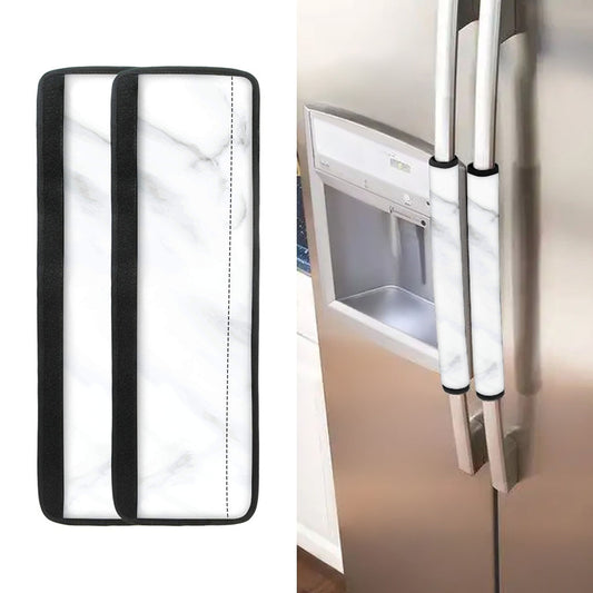 White Marble Print Refrigerator Handle Covers