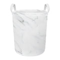 White Marble Print Round Laundry Basket