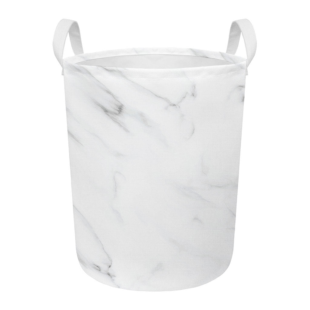 White Marble Print Round Laundry Basket