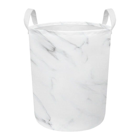 White Marble Print Round Laundry Basket