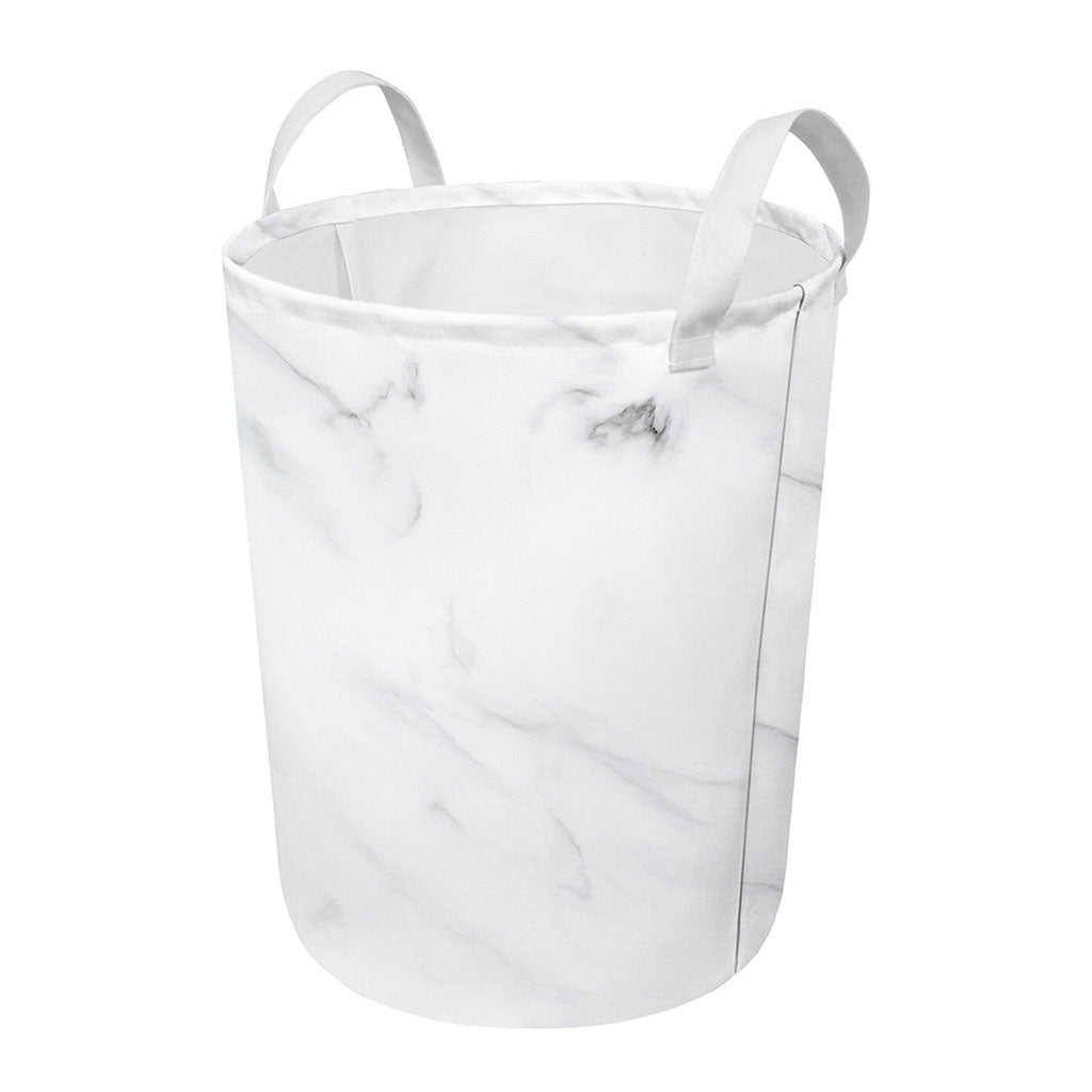 White Marble Print Round Laundry Basket