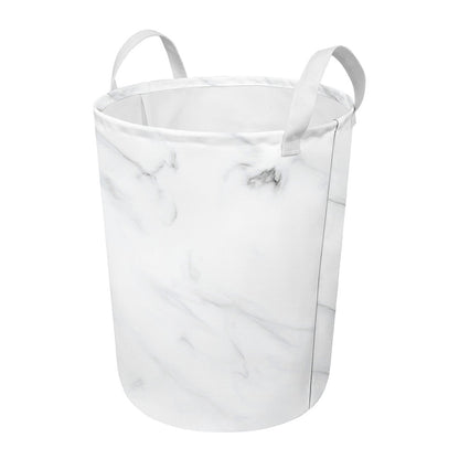 White Marble Print Round Laundry Basket