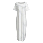 White Marble Print Short Sleeve Long Nightdress