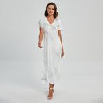 White Marble Print Short Sleeve Maxi Dress