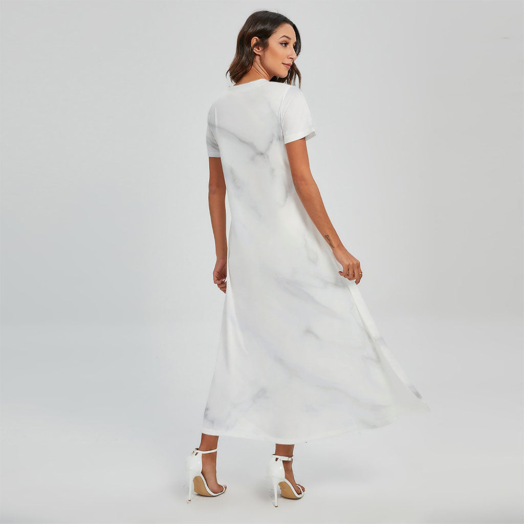 marble print maxi dress White Marble Print Short Sleeve Maxi Dress