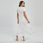 White Marble Print Short Sleeve Maxi Dress