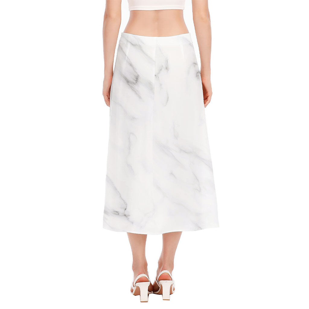 White Marble Print Side Slit Midi Skirt