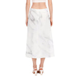 White Marble Print Side Slit Midi Skirt