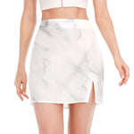 White Marble Print Side Slit Mini Skirt