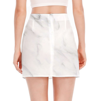 White Marble Print Side Slit Mini Skirt