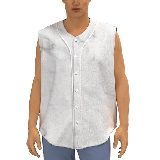 White Marble Print Sleeveless Baseball Jersey