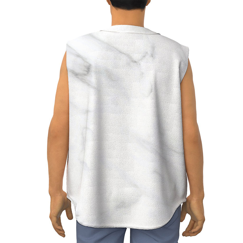 White Marble Print Sleeveless Baseball Jersey