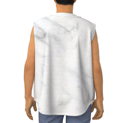 White Marble Print Sleeveless Baseball Jersey