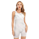 White Marble Print Sleeveless One Piece Swimsuit