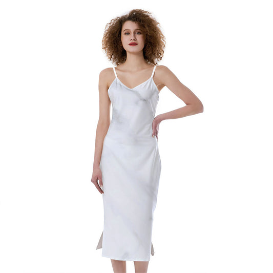 White Marble Print Slim Fit Midi Cami Dress