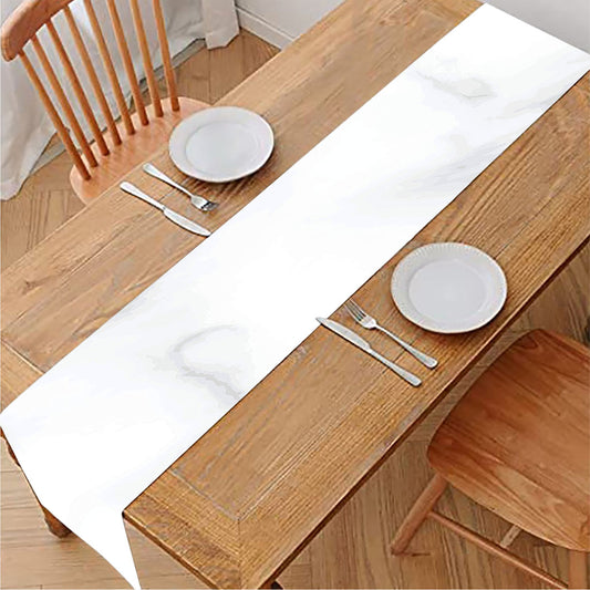 White Marble Print Table Runner
