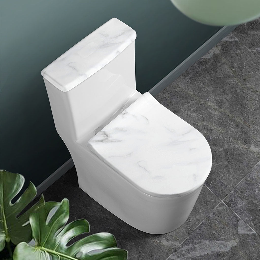 White Marble Print Toilet Lid And Tank Cover Set