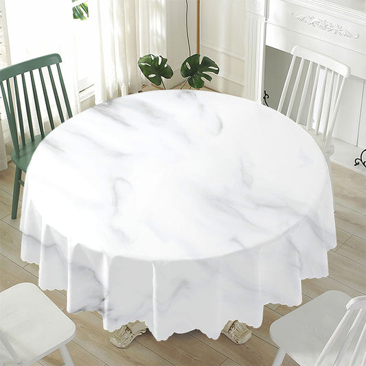 White Marble Print Waterproof Round Tablecloth