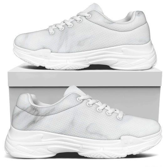 White Marble Print White Chunky Shoes