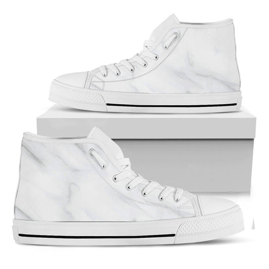 White Marble Print White High Top Sneakers
