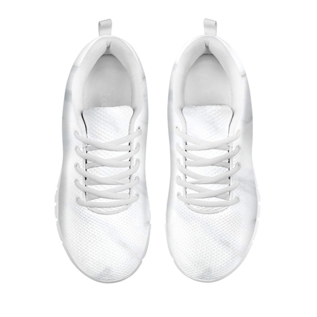 White Marble Print White Running Shoes
