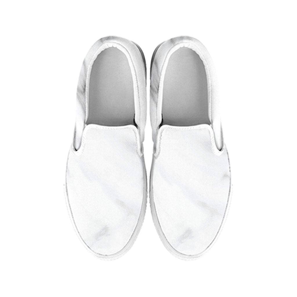 White Marble Print White Slip On Sneakers