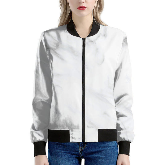 White Marble Print Women's Bomber Jacket
