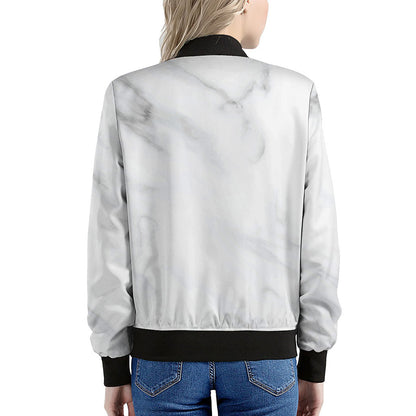 White Marble Print Women's Bomber Jacket