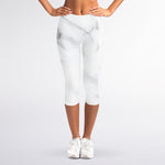 White Marble Print Women's Capri Leggings