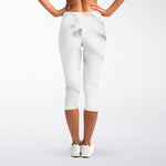 White Marble Print Women's Capri Leggings