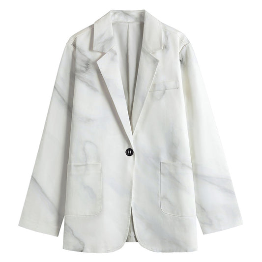 White Marble Print Women's Cotton Blazer