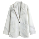 White Marble Print Women's Cotton Blazer