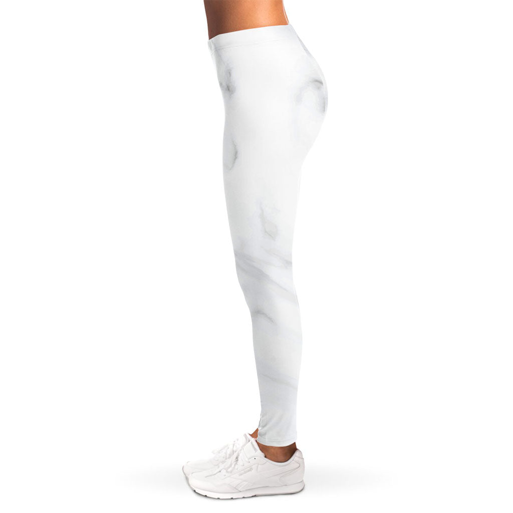 White Marble Print Women's Leggings