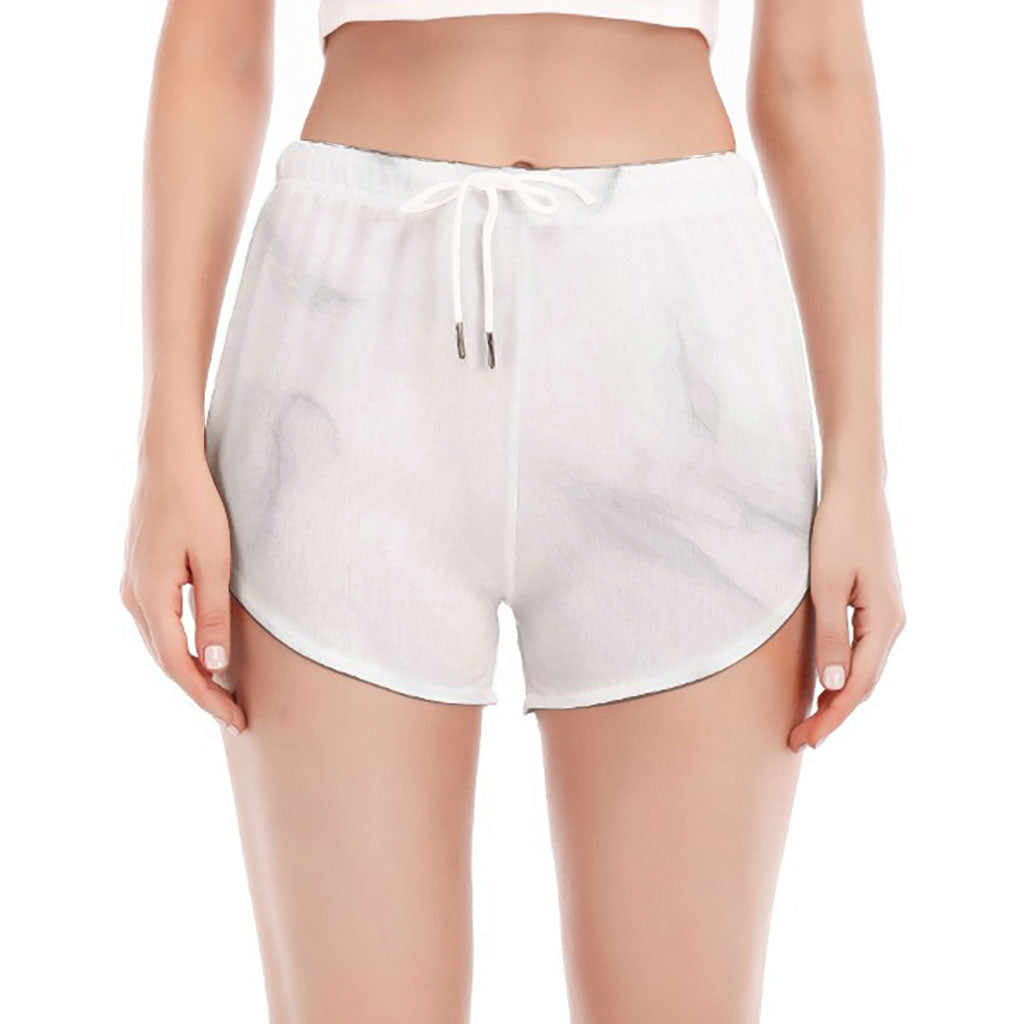 White Marble Print Women's Split Running Shorts