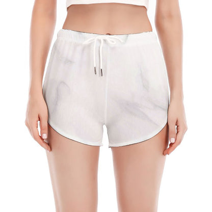 White Marble Print Women's Split Running Shorts