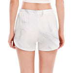 White Marble Print Women's Split Running Shorts