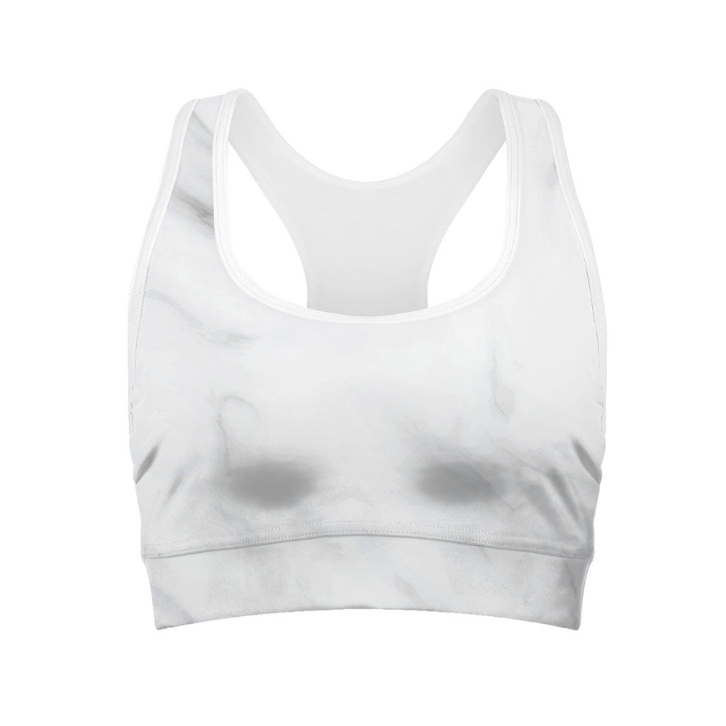 White Marble Print Women's Sports Bra