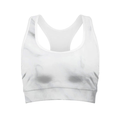 White Marble Print Women's Sports Bra