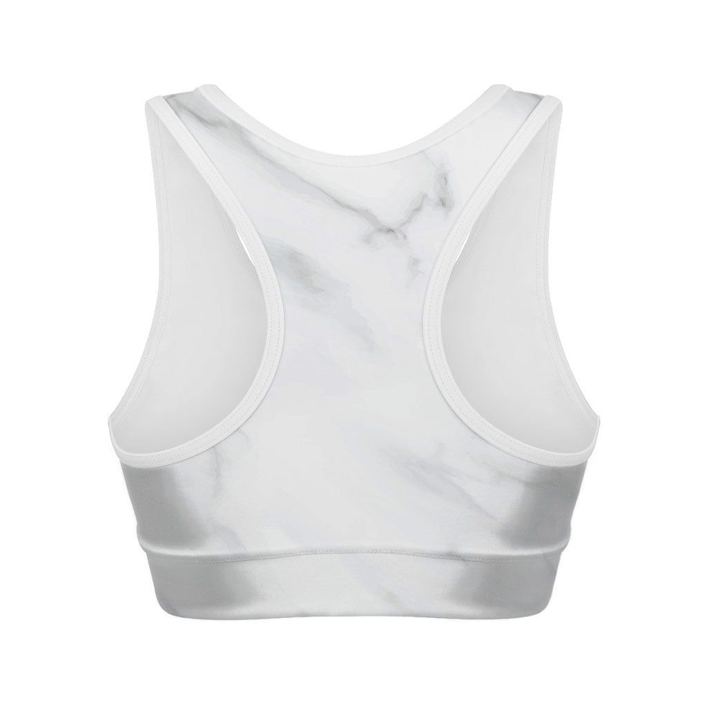 White Marble Print Women's Sports Bra