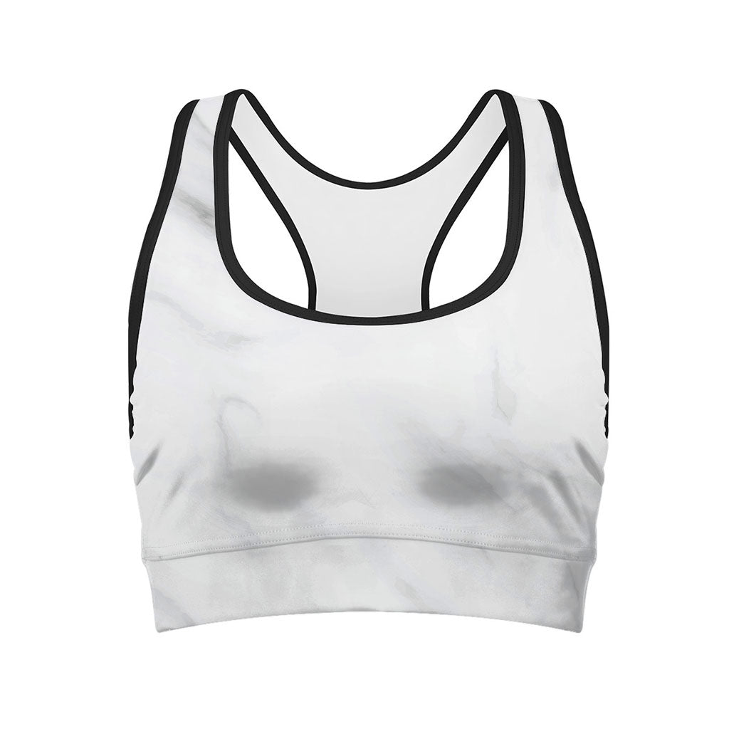 White Marble Print Women's Sports Bra