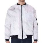 White Marble Print Zip Sleeve Bomber Jacket