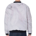 White Marble Print Zip Sleeve Bomber Jacket