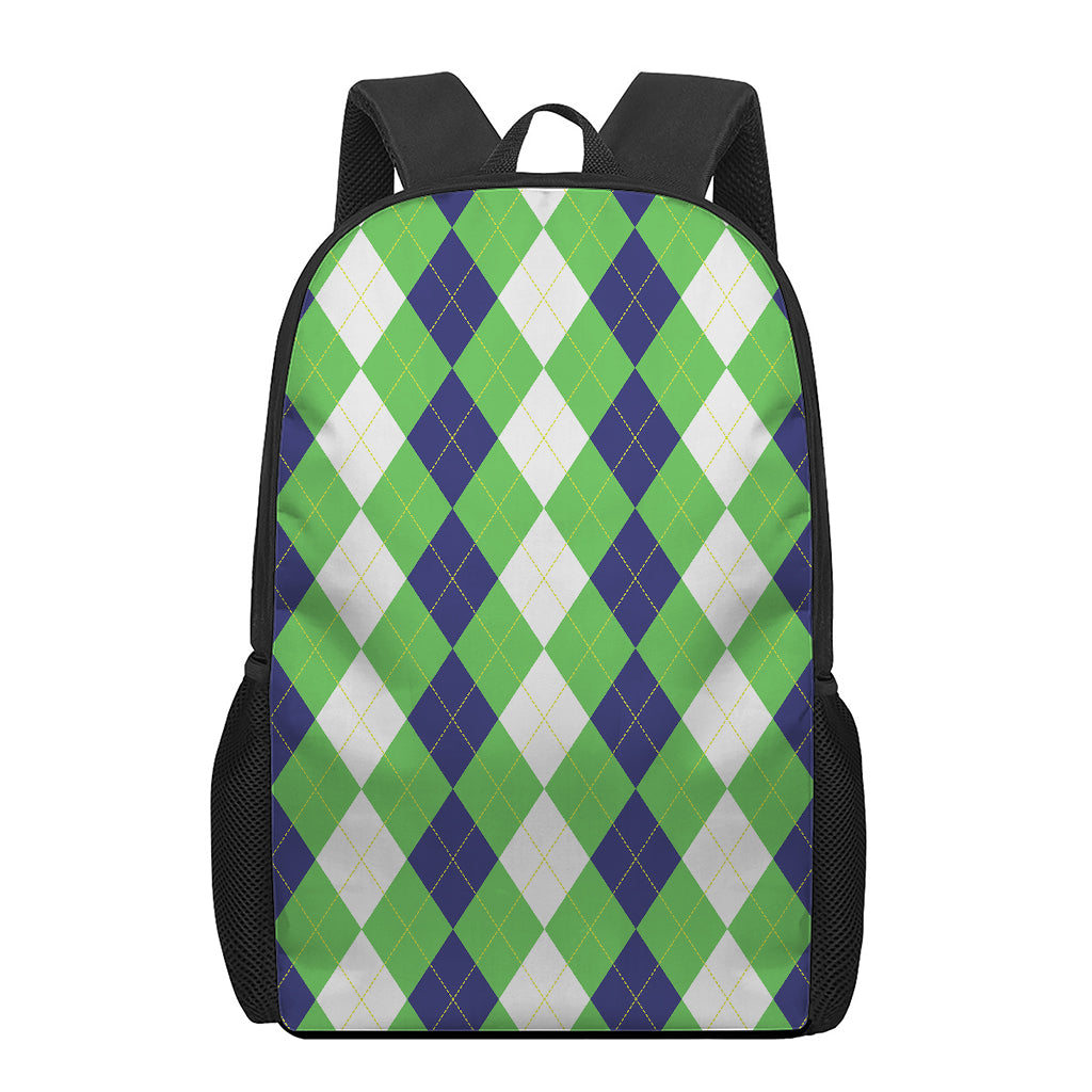 White Navy And Green Argyle Print 17 Inch Backpack