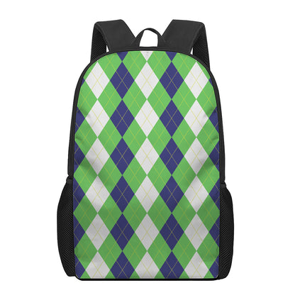 White Navy And Green Argyle Print 17 Inch Backpack