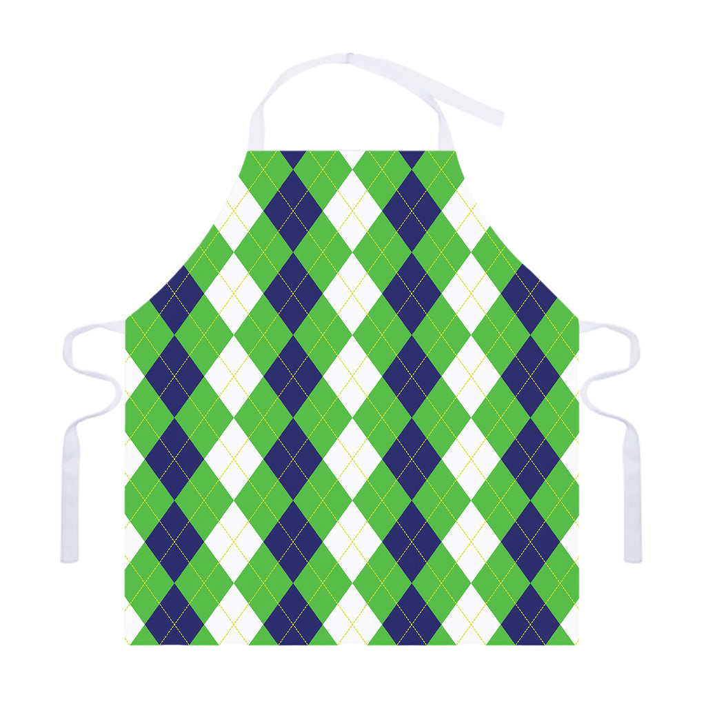 White Navy And Green Argyle Print Adjustable Apron