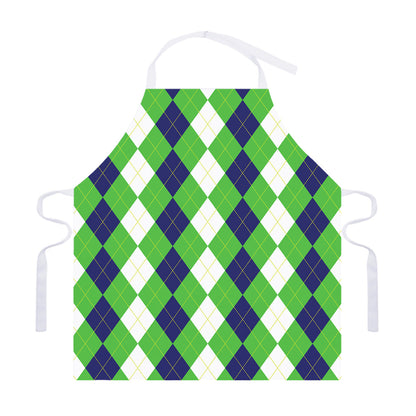 White Navy And Green Argyle Print Adjustable Apron